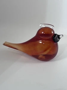 Amberina Glass Bird Cardinal Long Tail Black Beak - Picture 1 of 9