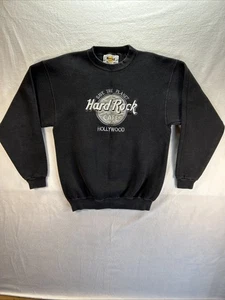 VTG HARD ROCK CAFE Hollywood Sweatshirt M Black Embroidered USA - Picture 1 of 12