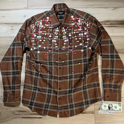 Dsquared2 Flannel Jacket Embellished Jewels Brown Italy Size 50 Men - Image 1 of 4