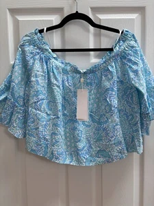 Neu mit Etikett Lilly Pulitzer XL Leinen Croix schulterfreies Oberteil - Bild 1 von 3