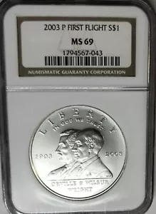 Gorgeous 2003-P First Flight Commemorative Silver Dollar NGC MS69 - Picture 1 of 2