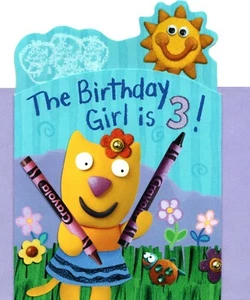 Happy 3rd Birthday Turning 3 Girl Artist Crayons Coloring Hallmark Greeting Card - Picture 1 of 4