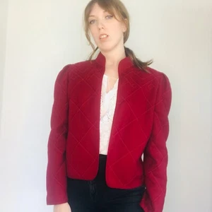 Vintage Louis Féraud Paris Red Wool Cropped Jacket, Size EU44 - Picture 1 of 7