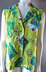 Womens sz M Petite Clio Hawaiin Silk Shirt lime green sea shell 119L34bb17 - Picture 1 of 5