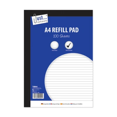 A4 lined Refill Pad 100 Page - Notepad Memo Writing Ruled Student Office School