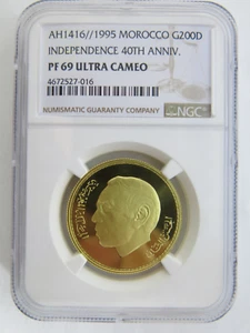 1995 Morocco Gold 200 Dirhams NGC PF69 Ultra Cameo 40th Anniversary coin - Pop 1 - Picture 1 of 2