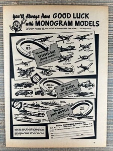 Monogram Speedee-Bilt Flying Models Kits Jet Racers Ship 1951 Vintage Print Ad - Picture 1 of 1
