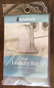 Whitmor Paloma Gray Mesh Laundry Bag 24"x36" Easy Grab Strap Drawstring Closure