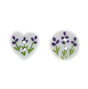 Vintage Floral Heart & Round Ceramic Two Hole Collectible Sewing Buttons 2 pcs - Picture 1 of 4