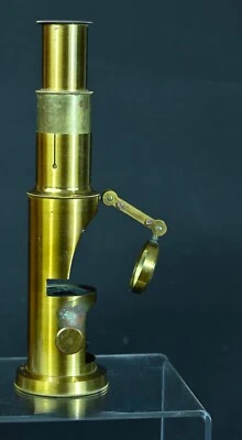 Ancien microscope de voyage d'entomologiste laiton écrin 19ème  étude insecte - Photo 1/4