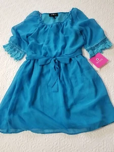 Girls Size 10 Amy Byer Blue Waist Dress w/Belt Sheer w/lining Spring Summer NWT - Picture 1 of 8