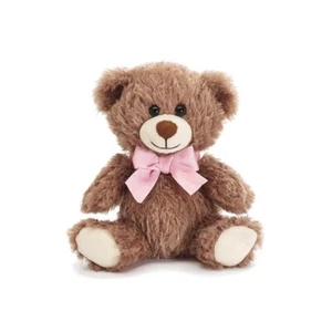 Brown Wavy Fur Teddy Bear with Pink Bow 7 Inch Plush Toy - Picture 1 of 1