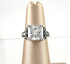 .925 Sterling Silver Silver Vintage Style Ring Princess Cut CZ Marcasite 4.75