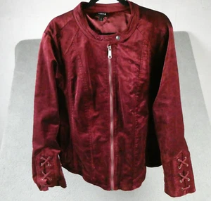 Torrid Jacket Womens 3 Red Velvet Lace Up Gothic Edgy Rockabilly Whimsy Full Zip - Picture 1 of 12