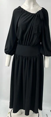 Zimmermann Black Drop-Waist Drawstring-Neckline Midi Dress sz 1 - Image 1 of 4