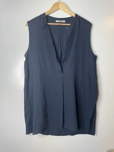 VINCE Dark Navy Blue Sleeveless Silk Blouse Style Top Shirt V Button Size Large - Picture 1 of 8