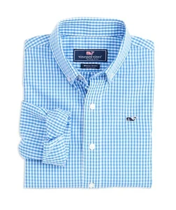 Camisa clásica de ballena gingham para niños VINEYARD VINES (3W1098) azul, blanca - grande - Imagen 1 de 10