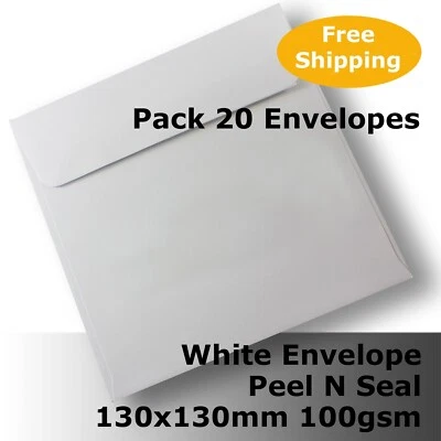 20 Envelopes White Square 130x130mm Wallet 100gsm Peel N Seal #E35CE  #XEEG - image 1 of 2