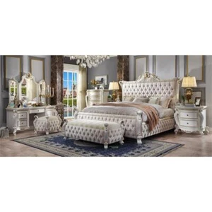 Acme Picardy California King Bed in Fabric & Antique Pearl - Picture 1 of 2