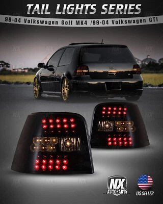 LED Taillights for 99-04 Volkswagen Golf IV GTI MK4 Replace Lamps Smoke Lens L+R - Image 1 of 4