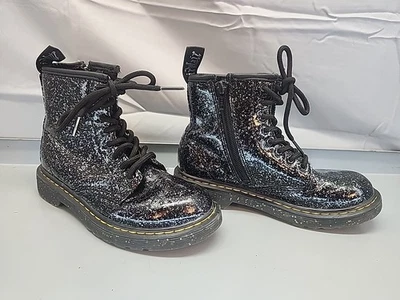 Dr Martens 1460 Cosmic Glitter Juvenil Talla 1 Negro Charol Botas Brillantes Foto 1 de 4
