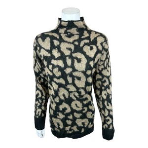 LOGO Lori Goldstein Animal Jacquard Mock Neck Sweater-Black-XS-NEW-A461095 - Picture 1 of 2