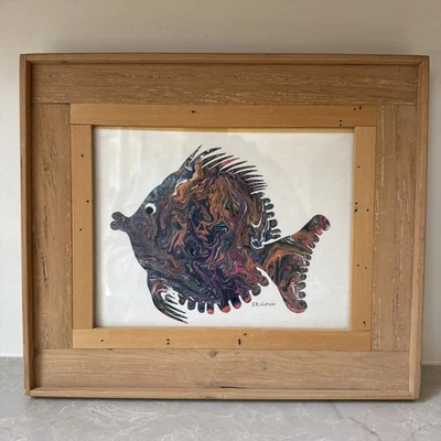 Arte de peces J.R. Watson enmarcado en madera arte náutico playa pintura en madera 14,5 X 12 Foto 1 de 4