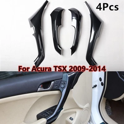 Cubierta de reposabrazos de puerta interior de fibra de carbono negra 4 piezas para Acura TSX 2009-2014 Foto 1 de 4