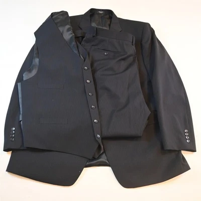 Jones New York 50L 40x32 Azul Marino Rayas 100% Lana 3 Piezas Chaleco Chaqueta Pantalones Traje Foto 1 de 4