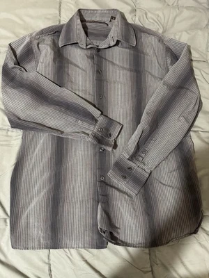 Camisa social masculina casual botão manga longa cinza e preta grande Perry Ellis - Imagem 1 de 4