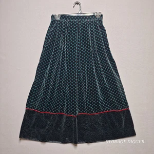 VTG Components by Susan Bristol Green Black Velvet Midi Skirt 100% Cotton Size 6 - Picture 1 of 13