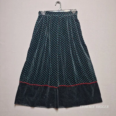 VTG Components by Susan Bristol Green Black Velvet Midi Skirt 100% Cotton Size 6 - Image 1 of 4