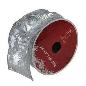 Northlight Silver Wired Christmas Words Craft Ribbon 2.5" x 10 Yards - Picture 1 of 3