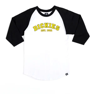 Dickies Raglan T-Shirt Men’s Medium White Black Logo 3/4 Sleeve Baseball Tee - Picture 1 of 11
