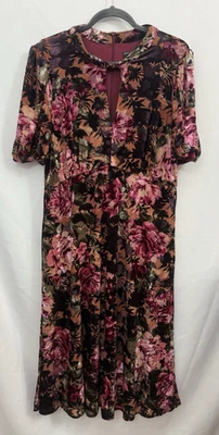 Maggie London Floral Keyhole Midi Dress Velvet Burnout Romantic Cottage Sz 14 - Image 1 of 4