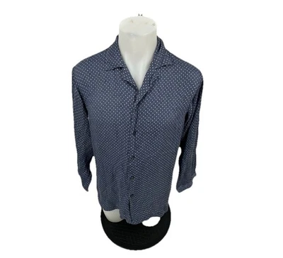 Alfani Small Men Button Up Long Sleeve Silk Shirt Light Blue Geometric 7-2k - Image 1 of 4