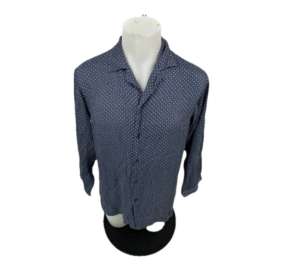 Alfani Small Men Button Up Long Sleeve Silk Shirt Light Blue Geometric 7-2k - Image 1 of 4