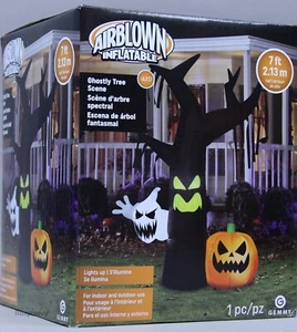 Halloween Gemmy 7 pies Escena de árbol de calabaza fantasmal soplado por aire inflable nuevo en caja - Imagen 1 de 2
