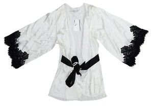Fleur du Mal Angel Sleeve Silk Blend Lace Trim Belted Women's Robe S/M NWT Ivory - Picture 1 of 2