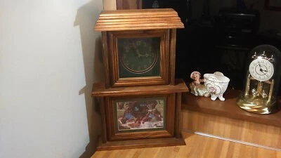 Wooden Tower Mantel Clock,teddy bears,folk art,19x13x3,works great,vg! - Image 1 of 4