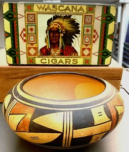 Vintage Native American Hopi Tewa Pueblo Pottery Vessel Bowl,Hand Painted - Picture 1 of 14
