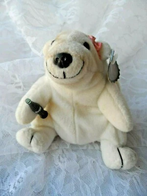 Коллекционная Coca Cola - плюшевая фасоль сумка белый медведь с розовый бант и бутылка кока-колы - Изображение 1 из 2