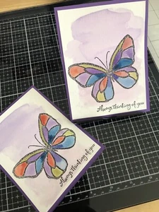 Card Set Of 2 Stampin Up THINKING OF YOU Watercolor Butterfly - Picture 1 of 4