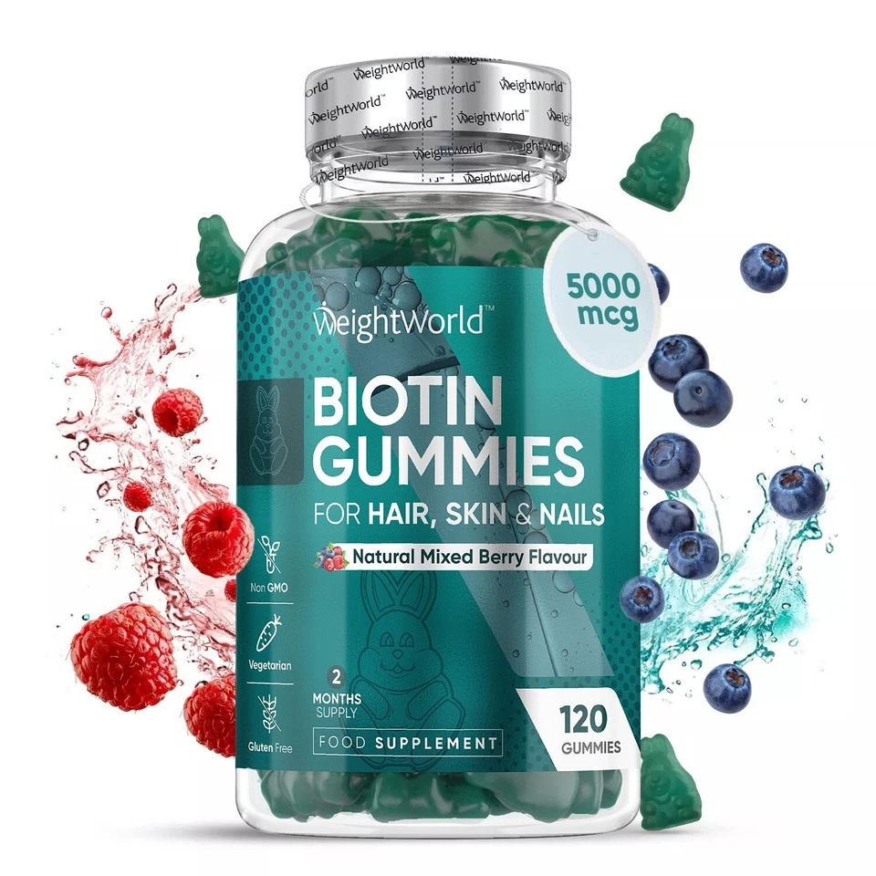 WEIGHTWORLD Biotin - 120 skin & hair vitamins gummies - Vitamin H - Multivitamins & Selenium