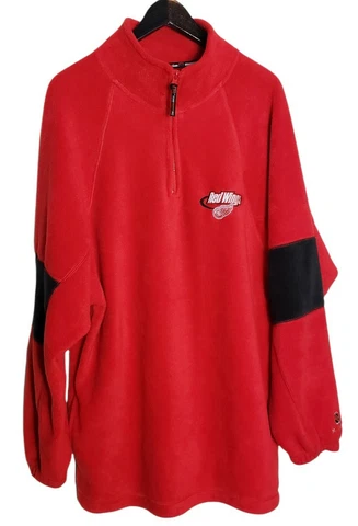 Detroit Redwings Fleece Sweater Sz Large Red Black Half Zip Pullover NHL Hockey Cover