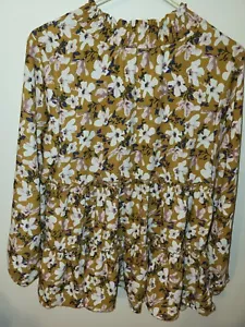 Hayden Small Bluse Damen braun weiß geblümt L Ärmel elastischer Ausschnitt Endarme 29L - Bild 1 von 24