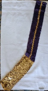 Dark Purple Gold Trim Shiny Sequins Marching Band Uniform Part Accessory - Sash - Picture 1 of 9