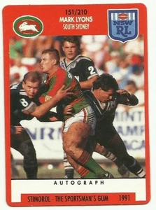 1991 SOUTH SYDNEY RABBITOHS MARK LYONS NRL SCANLENS STIMOROL #151 CARD - Picture 1 of 1