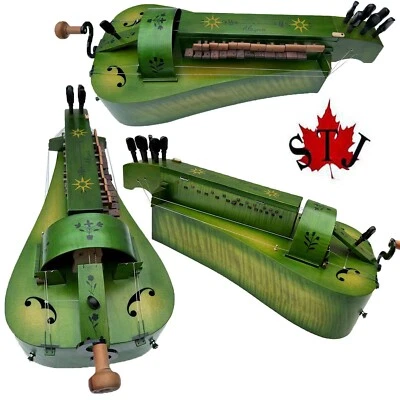 Green color Solid wood 6 strings 24 keys Hurdy Gurdy with drawing,Free with case - Image 1 of 4
