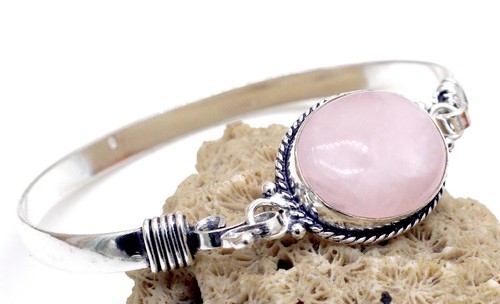 VALENTINO Bracciale gioielli fatti a mano argento sterling 925 pietra preziosa quarzo rosa S ADJ